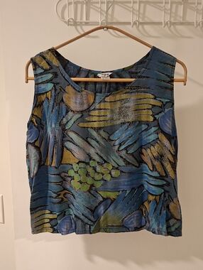 Vintage 80's/90's Watercolor Boxy Cropped Fruit Print Shell Top/Tank (Size S)